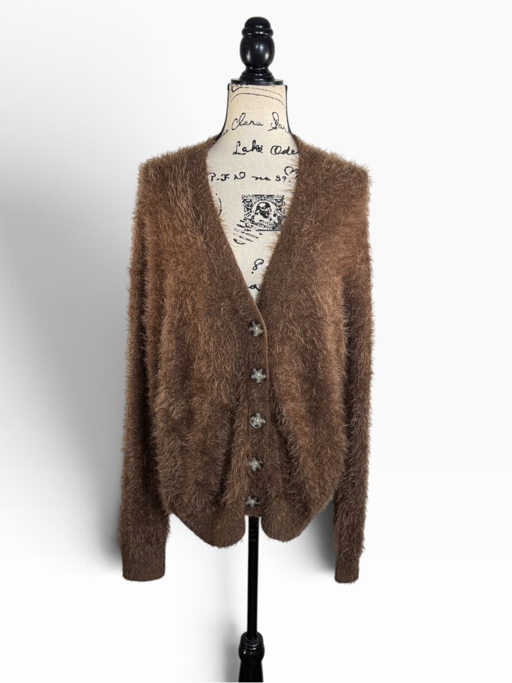 Volcom Cozy Brown Fuzzy V-Neck Button Cardigan Sweater size Small